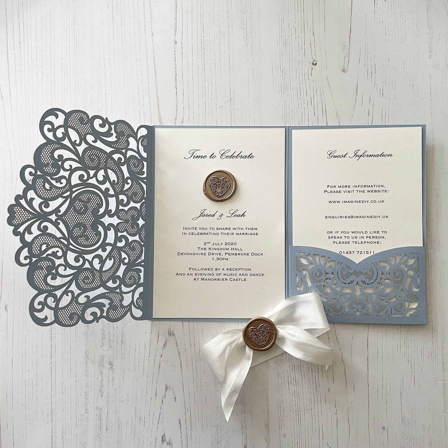 Amelie Laser Cut Pocket Invitation in Pale Blue