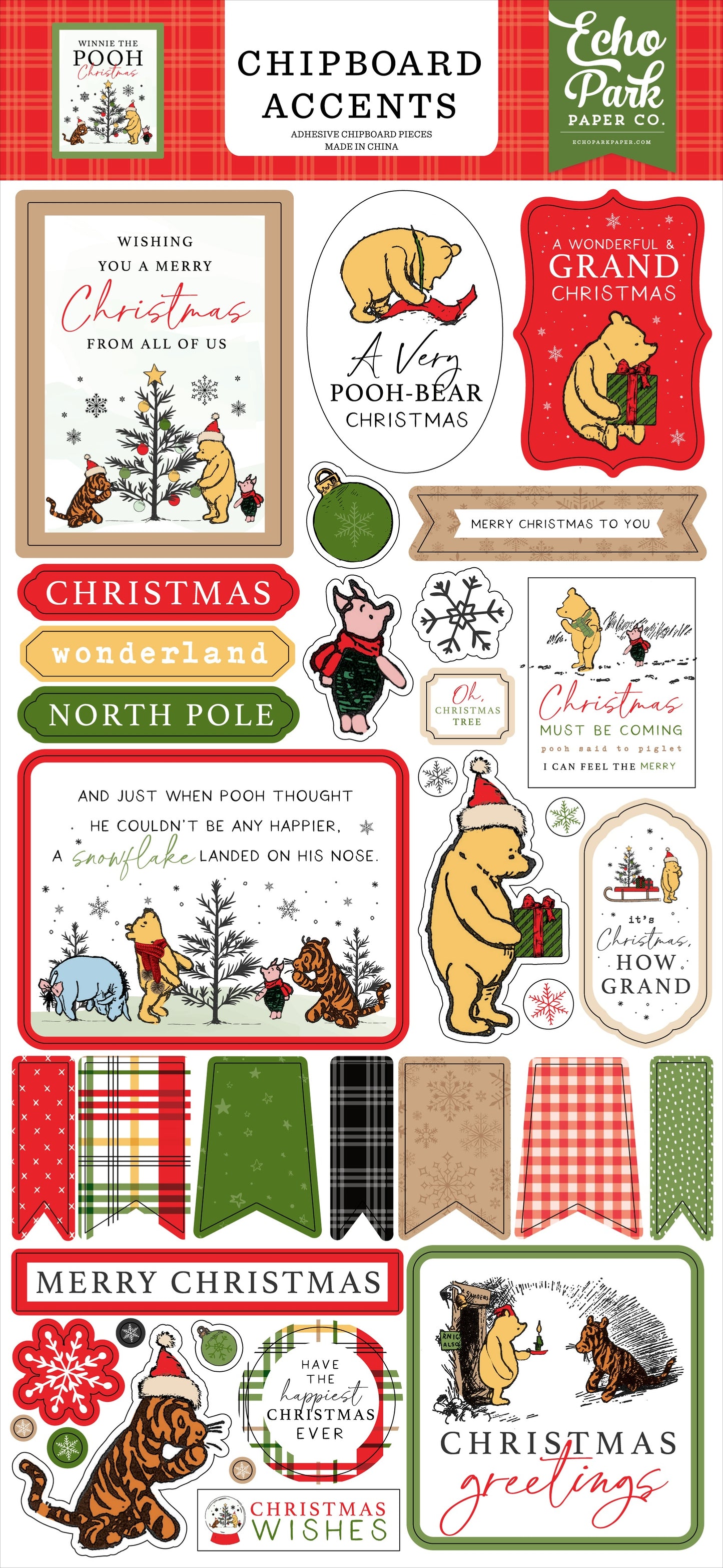 Winnie The Pooh Christmas Accents Chipboard 6" x 13"