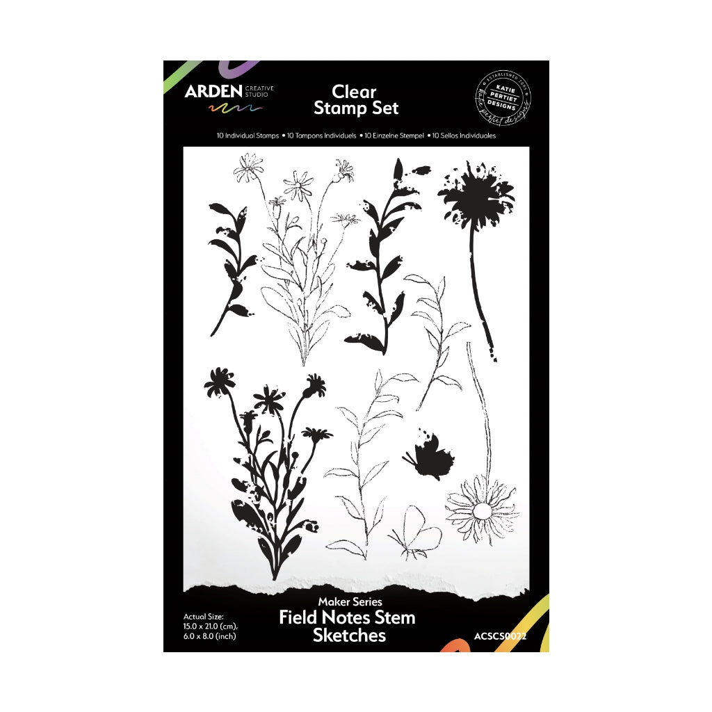 Arden Creative Studio Maker Series Field Notes Stem Sketches 6in x 8in Clear Stamp Set