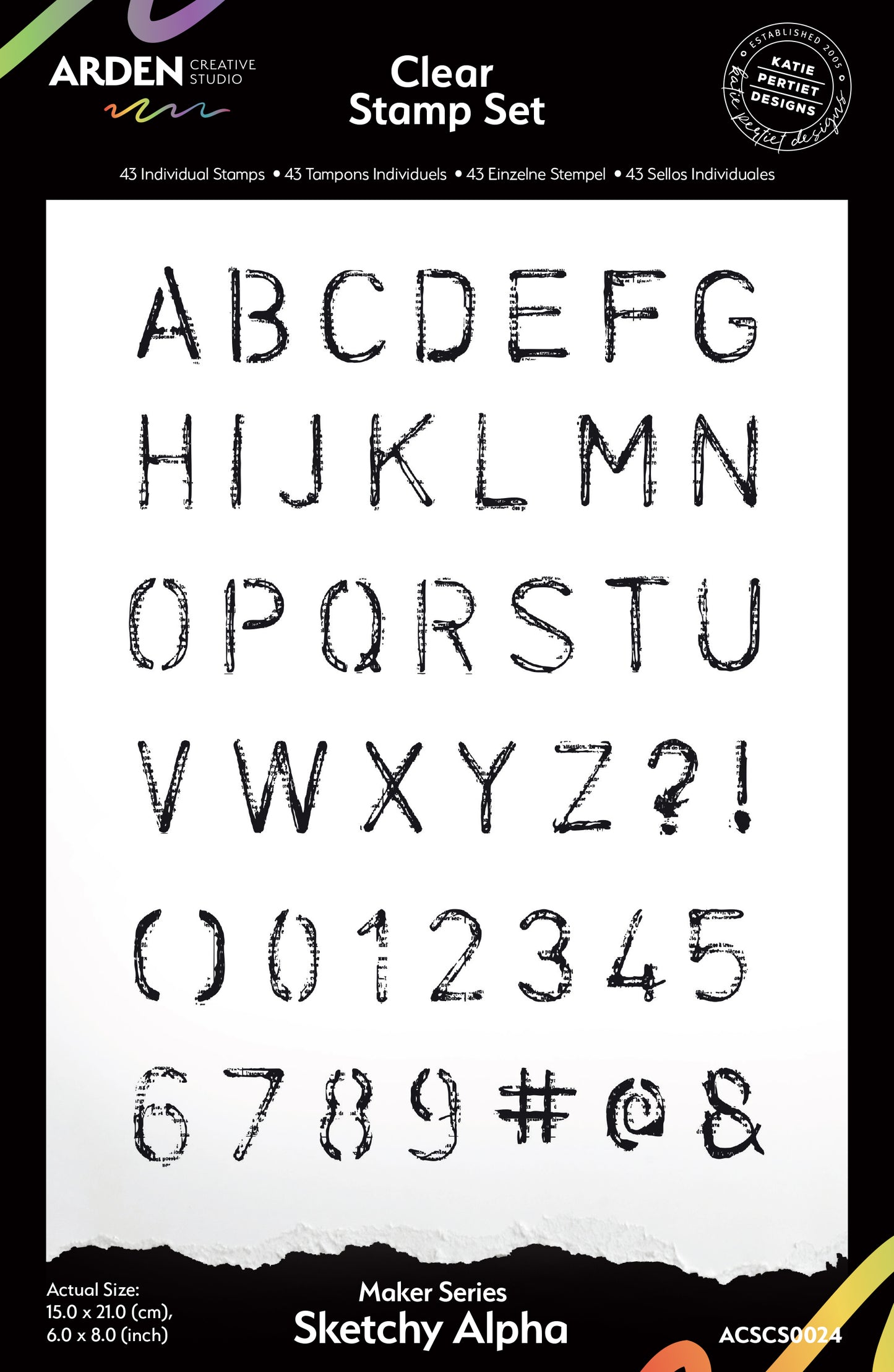 Arden Creative Studio Maker Series Sketchy Alpha 6in x 8in Clear Stamp Set