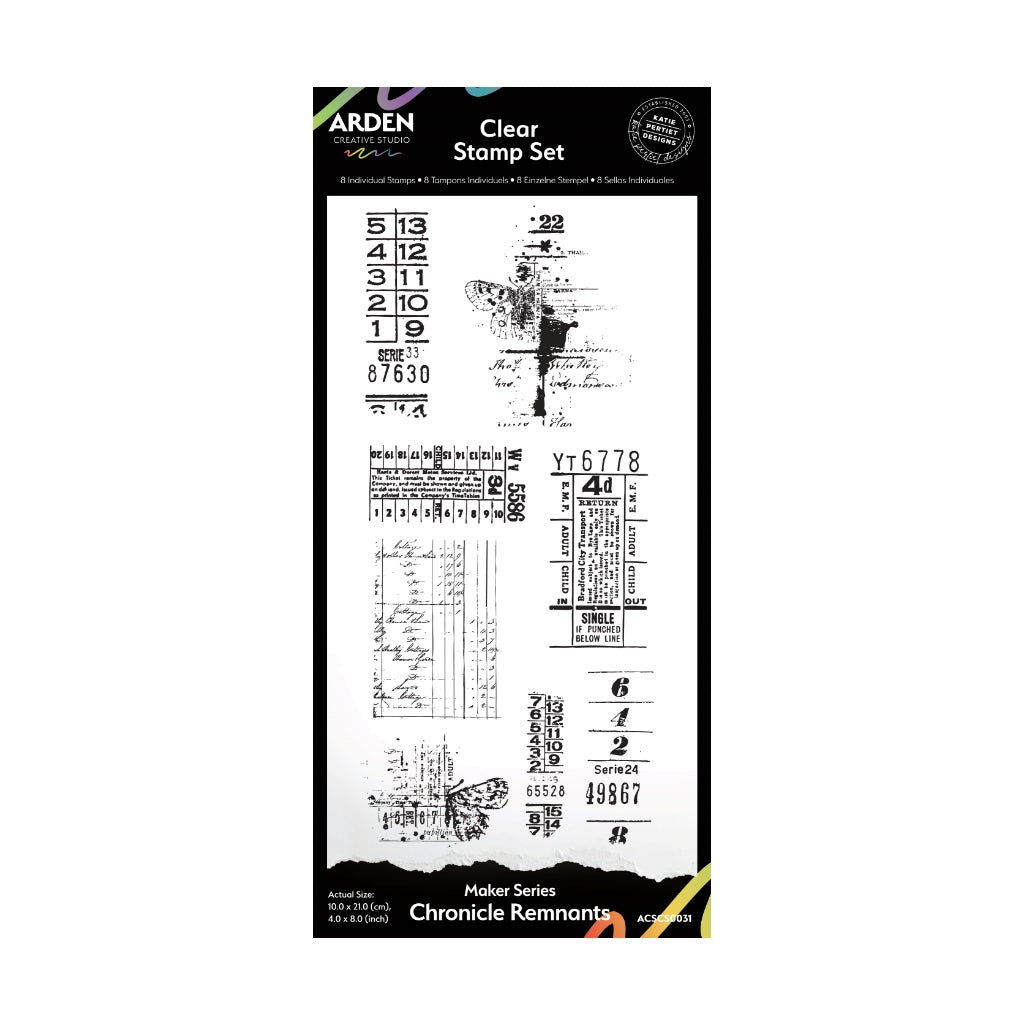 Arden Creative Studio Maker Series Chronicle Remnants 4in x 8in Clear Stamp Set