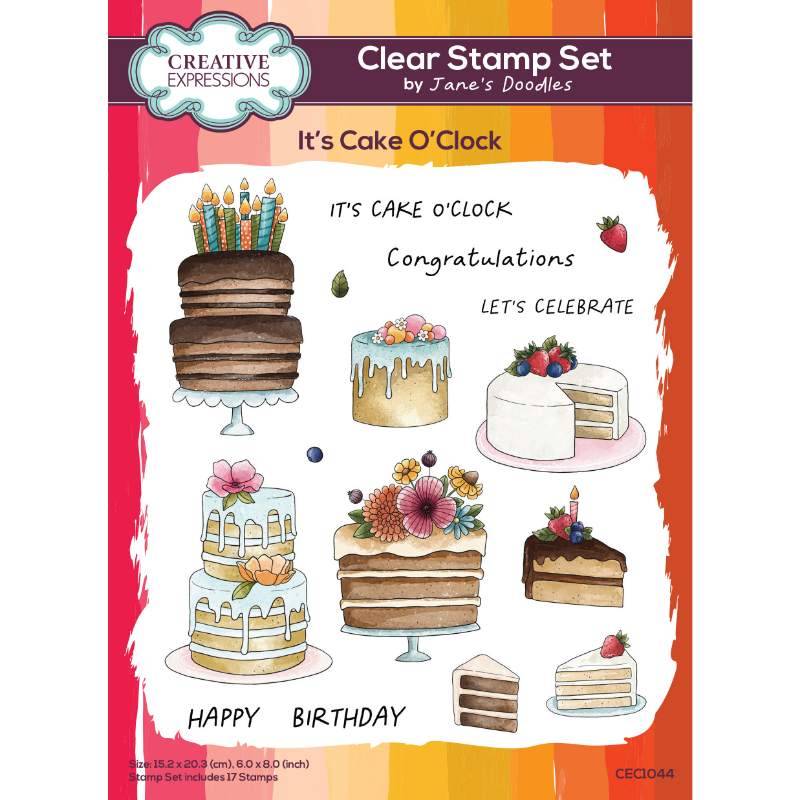Jane’s Doodles It’s Cake O’Clock 6 in x 8 in Clear Stamp Set