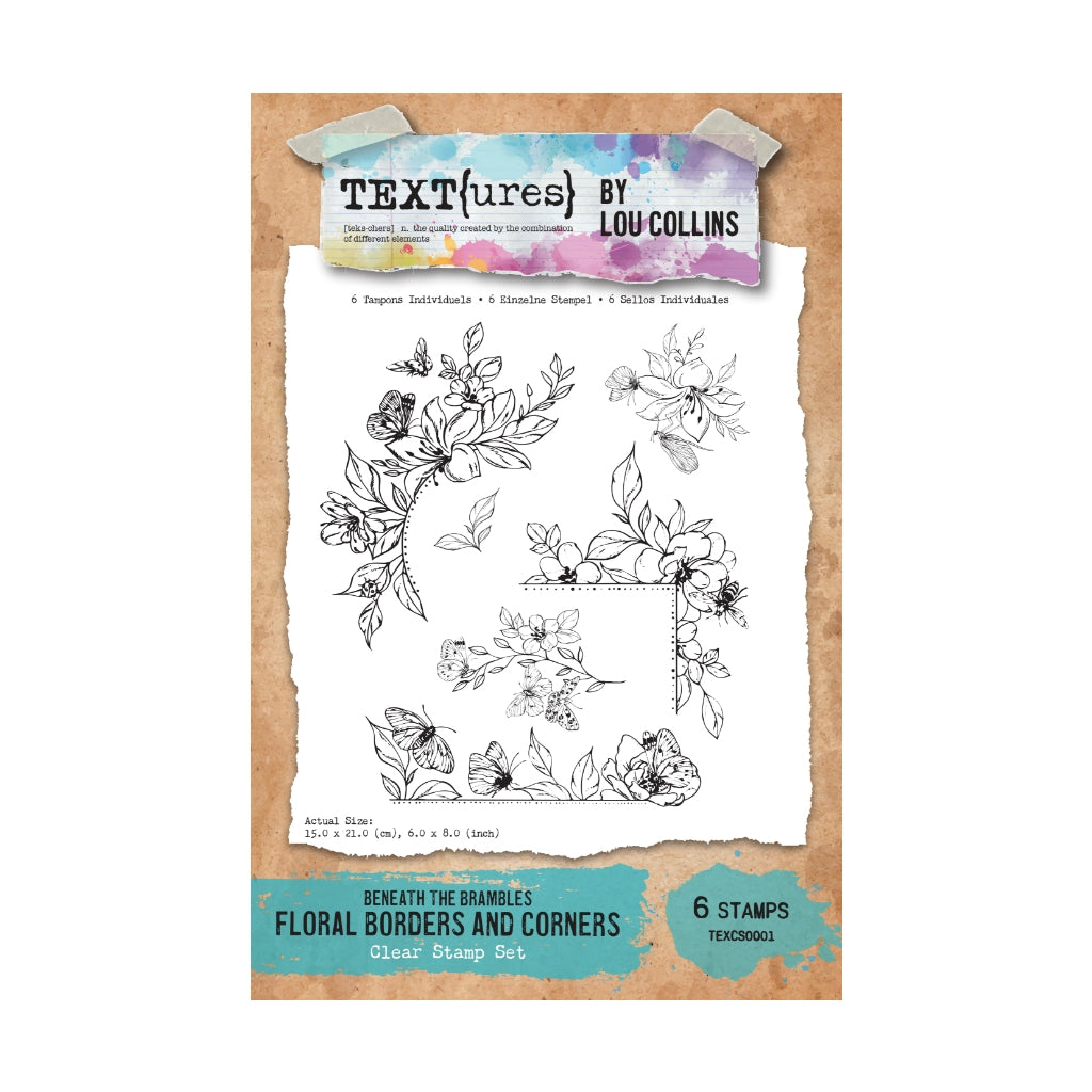 TEXT{ures} Beneath the Brambles Floral Borders and Corners 6in x 8in Clear Stamp Set