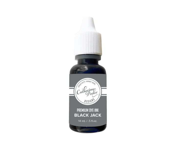 Bottle of Catherine Pooler Premium Dye Ink labeled 'Black Jack' on a white background
