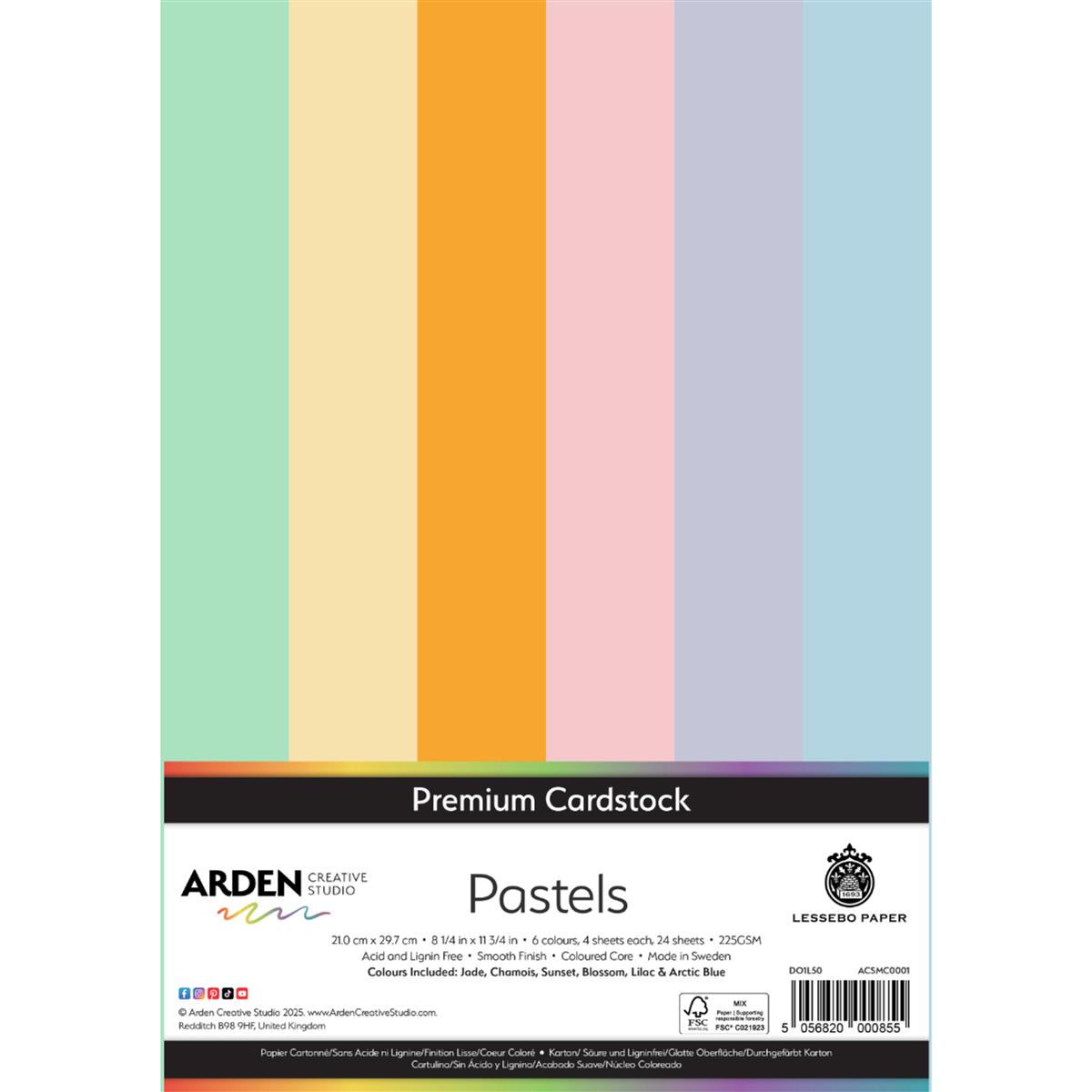 Arden Creative Studio Premium Cardstock Pastels A4 225gsm 24Pack