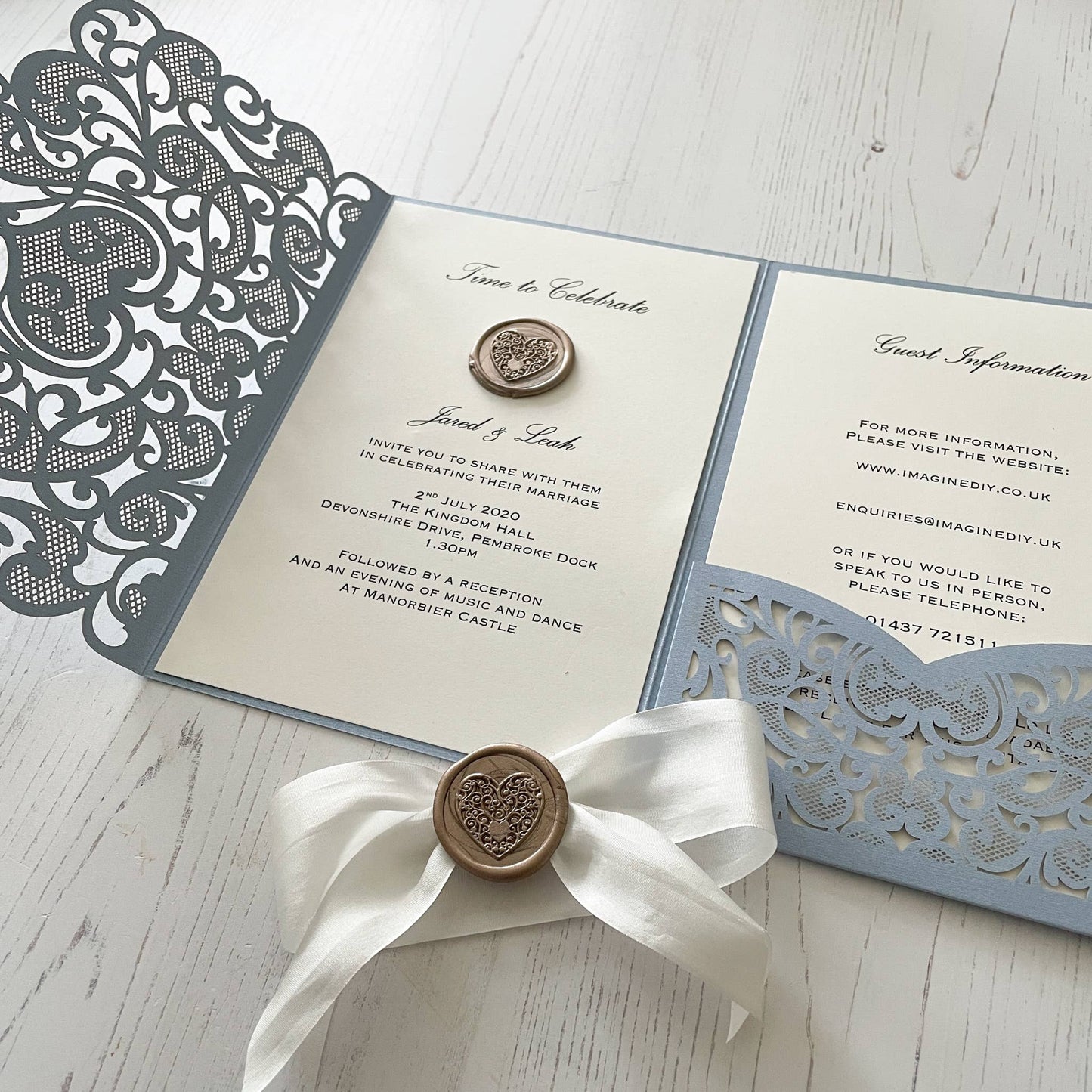 Amelie Laser Cut Pocket Invitation in Pale Blue