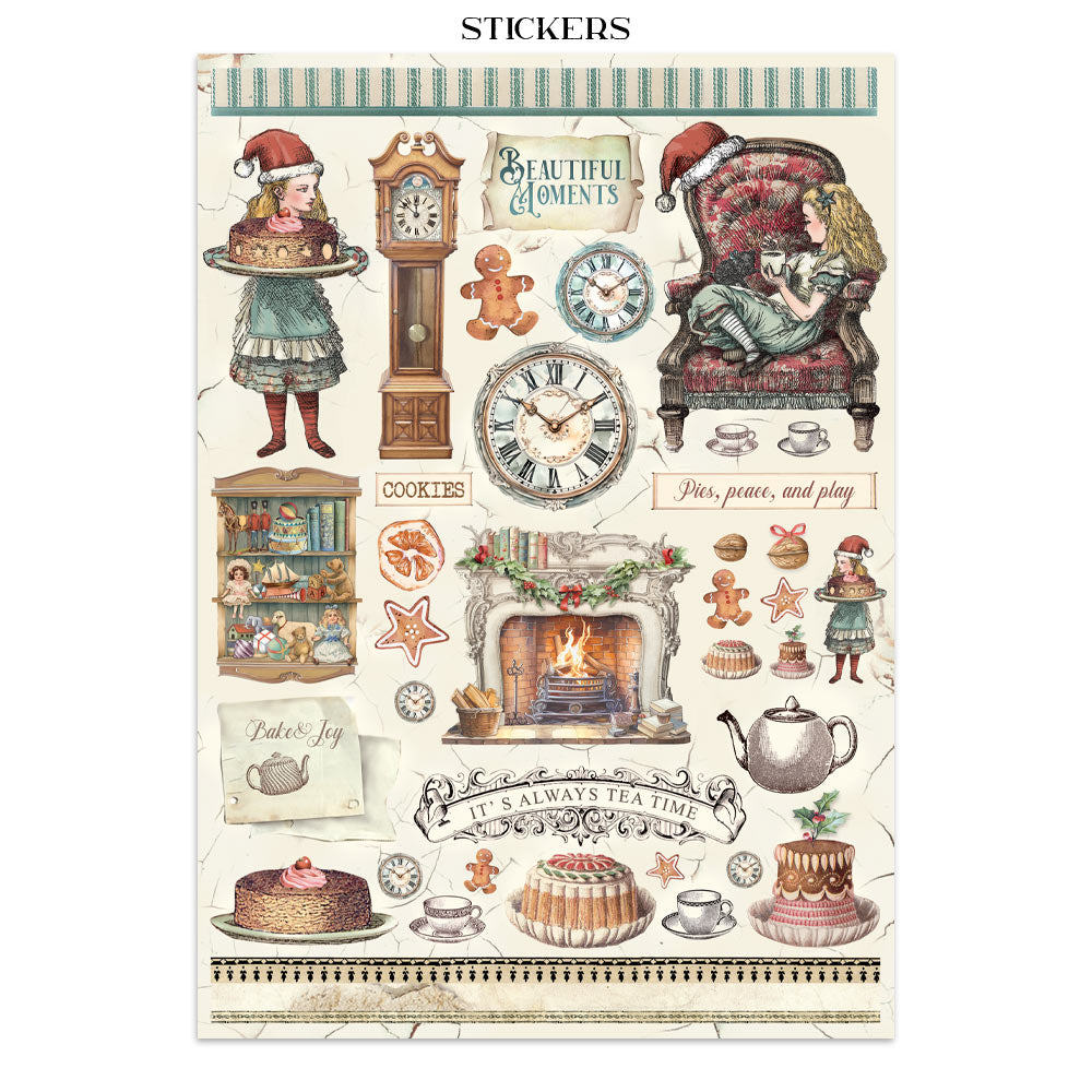 Alice in Christmas -Junk journal stickers, cut-outs, backgrounds
