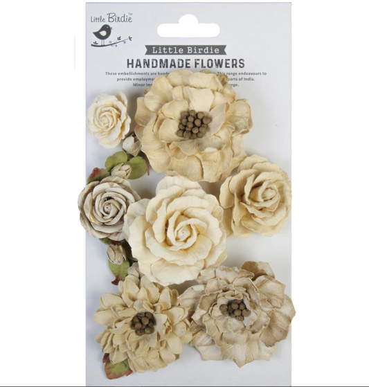 Little Birdie Lolita Paper Flowers 7/Pkg - Ivory Pearl