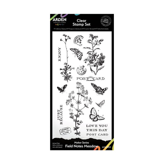 Arden Creative Studio Maker Series Field Notes Meadow 4in x 8in Clear Stamp Set