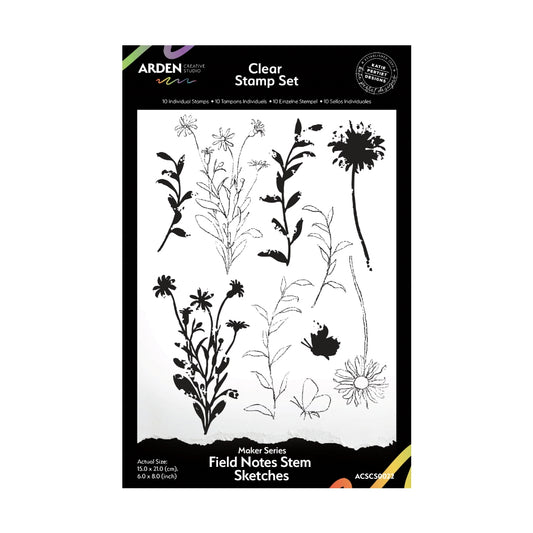 Arden Creative Studio Maker Series Field Notes Stem Sketches 6in x 8in Clear Stamp Set