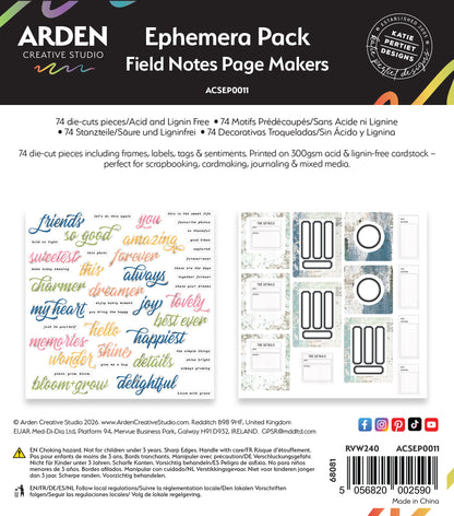 Arden Creative Studio Field Notes Page Makers Ephemera Pack