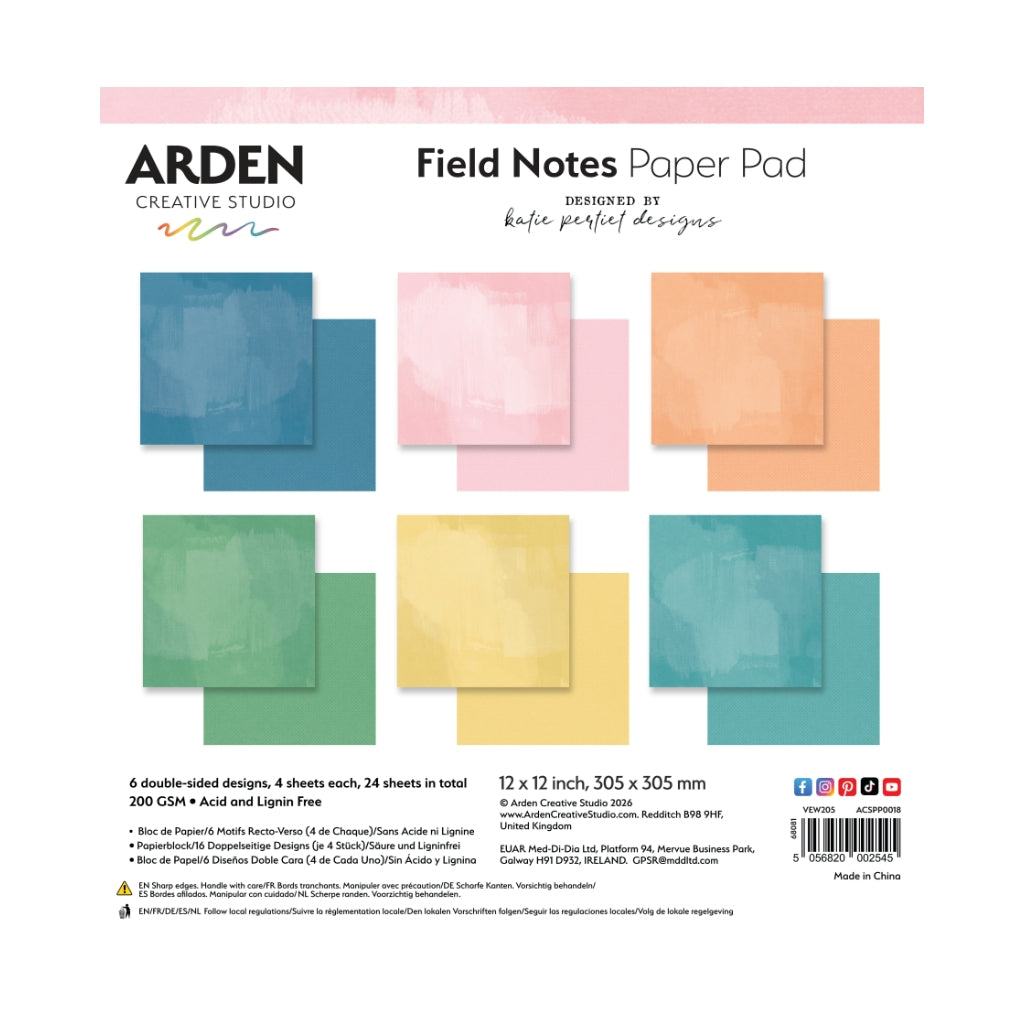Arden Creative Studio Field Notes Solids 12in x 12in Paper Pad