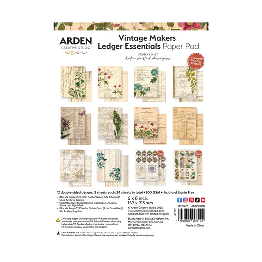 Arden Creative Studio Vintage Makers Ledger Essentials 6in x 8in Paper Pad