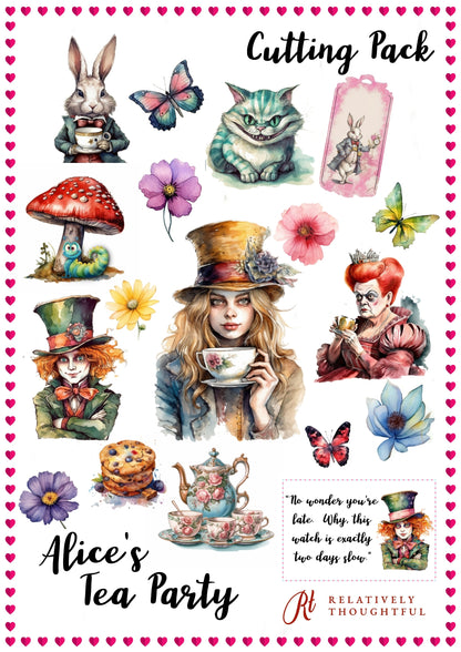 Alice's Tea Party A4 Cutting Pages - Digital Download