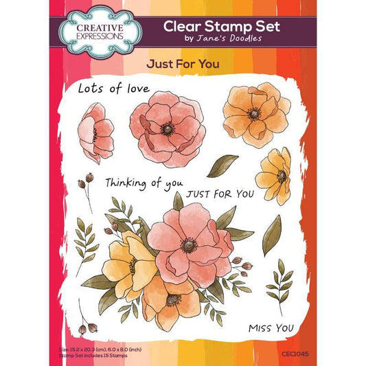 Jane's Doodles Just For You 6 in x 8 in Clear Stamp Set