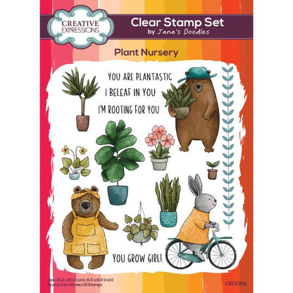 Jane’s Doodles Plant Nursery 6 in x 8 in Clear Stamp Set