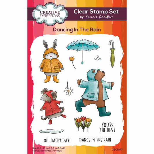Jane’s Doodles Dancing In The Rain 4 in x 6 in Clear Stamp Set