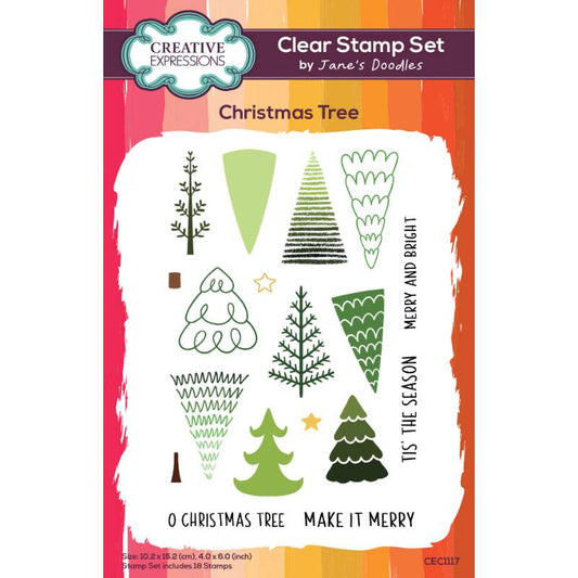 Jane’s Doodles Christmas Tree 4 in x 6 in Clear Stamp Set