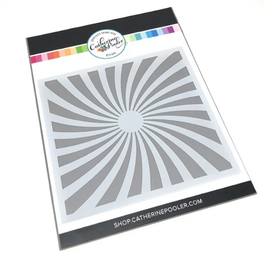 Catherine Pooler die with sunburst design on a white background