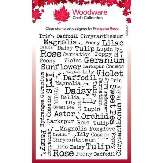 Woodware Clear Singles Flower Names 4 in x 6 in Stamp Set