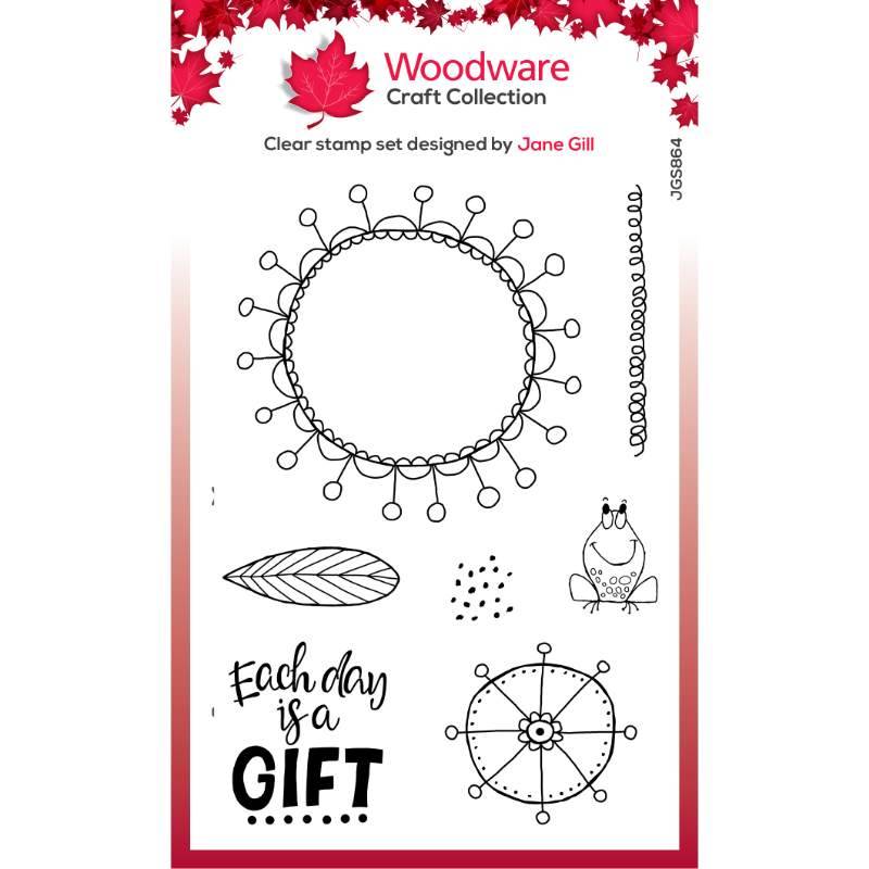 Woodware/Jane Gill  Clear Singles Petal Doodles It’s A Gift Stamp Set