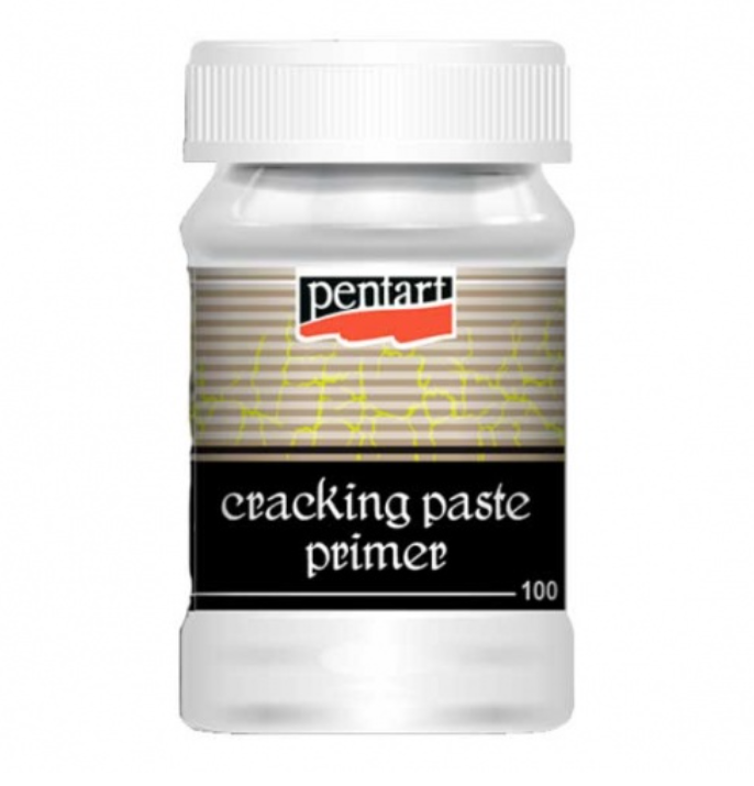 Bottle of Pentart cracking paste primer on a white background