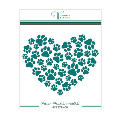 Paw Print Heart 6x6 Stencil