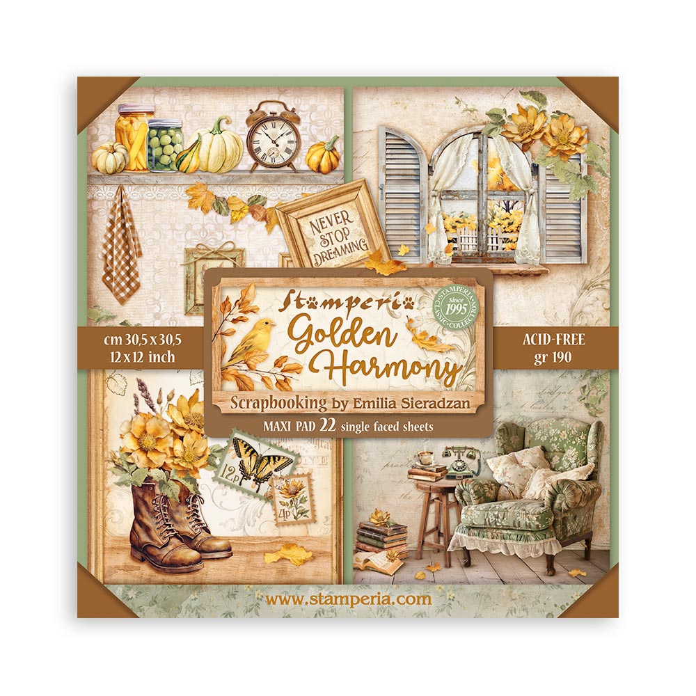 Golden Harmony Scrapbooking Pad 22 sheets cm  (12"x12") Single face