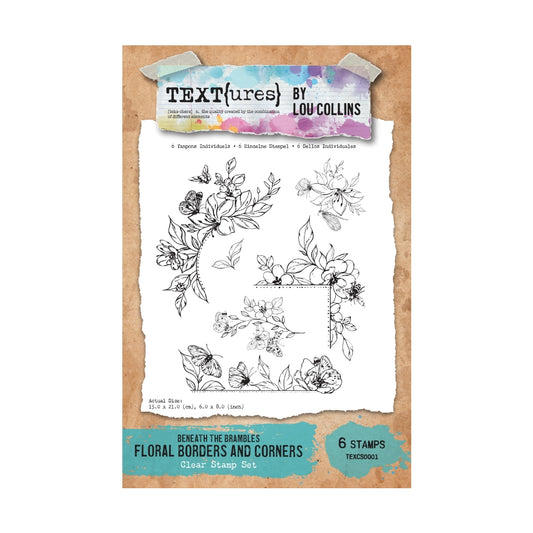 TEXT{ures} Beneath the Brambles Floral Borders and Corners 6in x 8in Clear Stamp Set