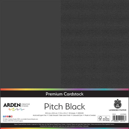 Arden Creative Studio Premium Cardstock Pitch Black 12in x 12in 300gsm 20 Pack