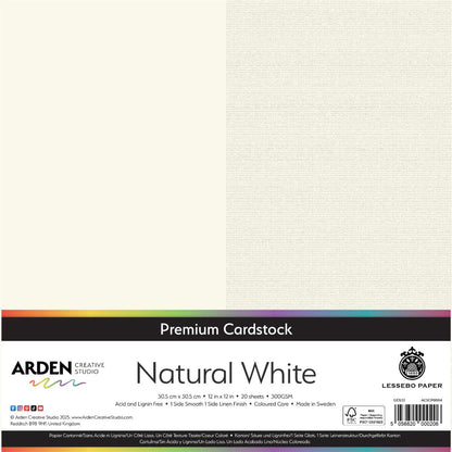 Arden Creative Studio Premium Cardstock Natural White 12in x 12in 300gsm 20 Pack