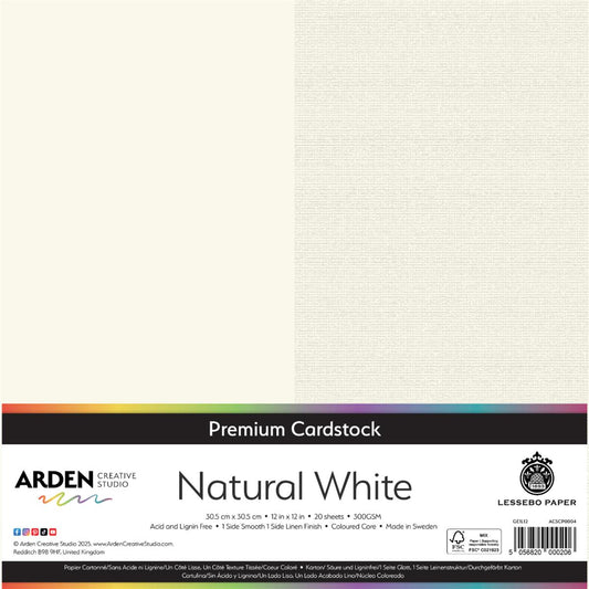 Arden Creative Studio Premium Cardstock Natural White 12in x 12in 300gsm 20 Pack