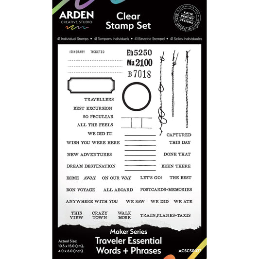 Arden Creative Studio Maker Series Traveler Essential Words+Phrases 4in x 6in Clear Stamp Set